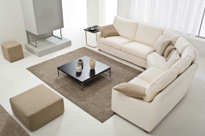 Okrúhla rohová sedačka-slonovinová-biela