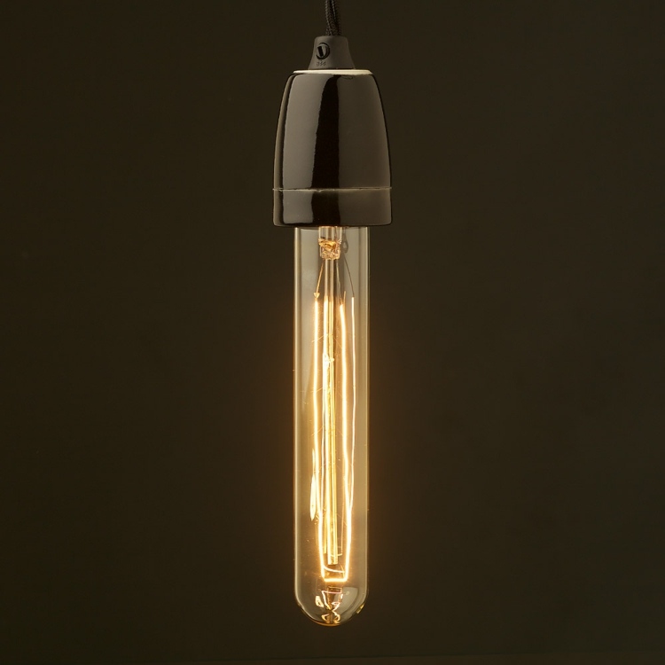 vintage porcelánová čierna edison žiarovka s dlhým dizajnom