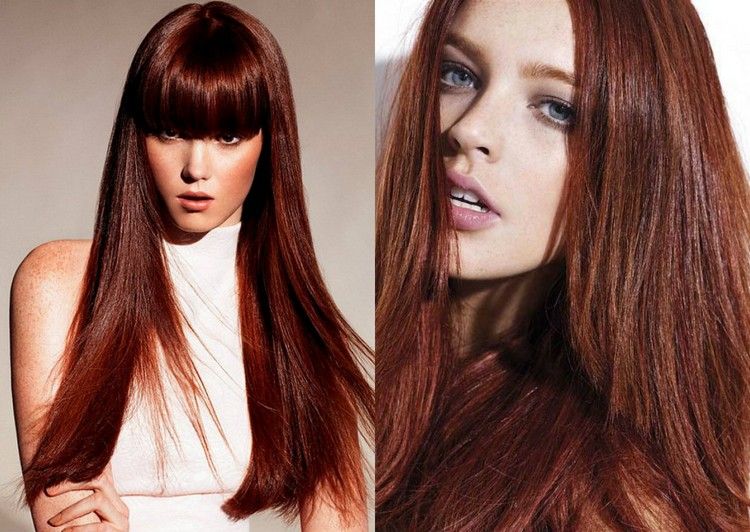 Dlhé účesy pre gaštanové vlasy Mahagónové odtiene farby vlasov-odtieň-červená-styling-nápady-dlhé-rovné vlasy