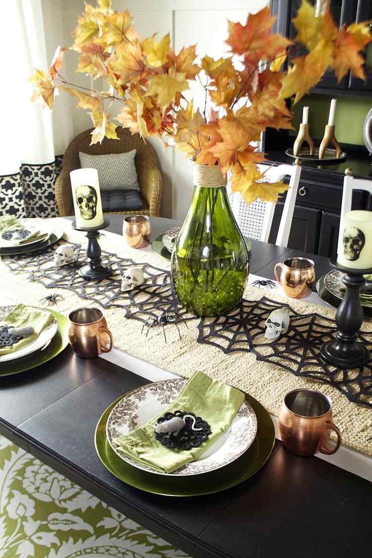 halloween dekorácia na stôl bežec na stôl pavučiny strauss blaetter