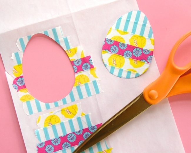 Veľkonočné karty-nápady-s-washi-páskou-vystrihnuté-farebné-prúžky