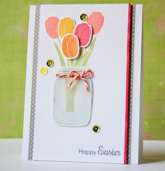 nápady-farebné-veľkonočné karty-drotár-s-deťmi-tulipán-kytica