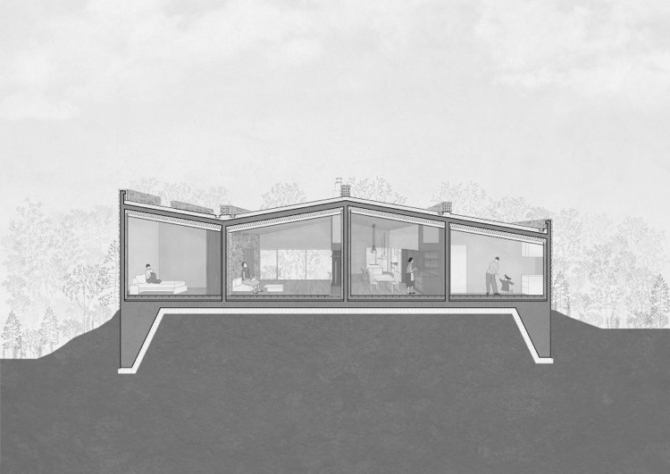 dom z prírodného kameňa-moderná-architektúra-prierez-podlaha