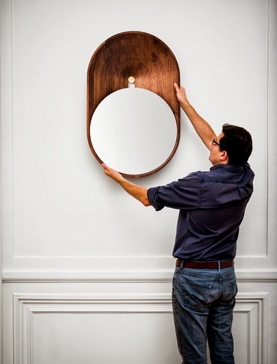 dizajnové zrkadlo na stenu kruhový elipsa čierny orechový rám