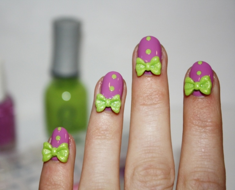 3D motív nechtového dizajnu ružovej zelenej bodky