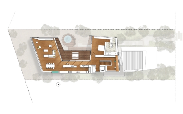 asymetrický dizajn domu na pobreží-otvorený priestor