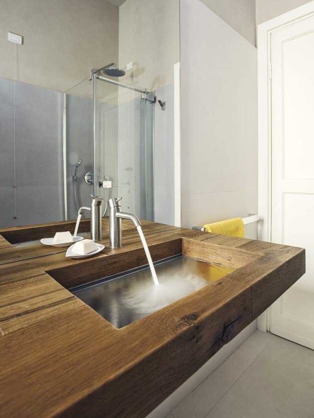 drevený márnosť sklenený drez kúpeľňa ilúzie voda