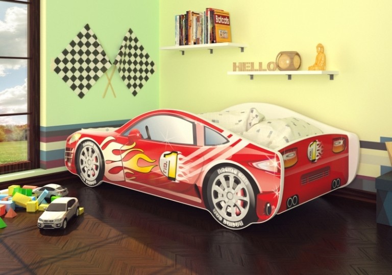 moderný detský vozík-f1-červená-posteľ-mladosť-matrac-rošt