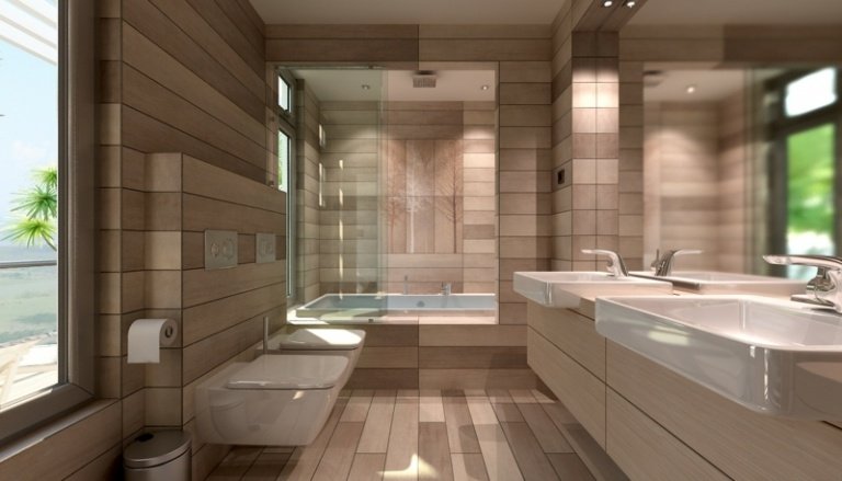 malá kúpeľňa drevená stena pokrývajúca podlahu svetlé farby