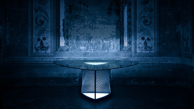 Dizajnový jedálenský stôl obdĺžnikové lamelové sklenené svetelné panely Dizajnový jedálenský stôl obdĺžnikové sklenené lamelové svetelné panely