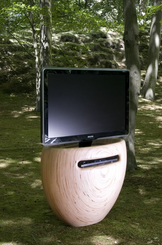 Video stojan na televízny stojan s krivými brezovými vrstvami TV stojan na krivky brezového dreva, vrstvené video