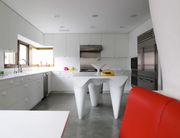 návrhár bielej jedálne ostrov greg lynn biela jedáleň dizajnér jedálenský stôl greg lynn