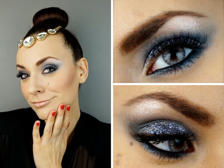 Párty makeup oči-sivé-oči-trblietky-očné tiene-sivé