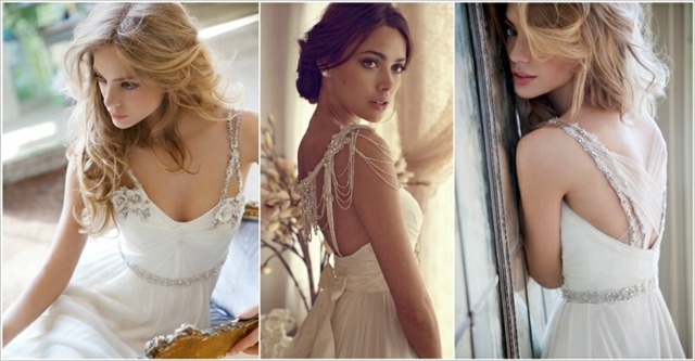 Romantické svadobné šaty s korálkovými ramienkami šaty zdobené korálky kryštály príklady nápady