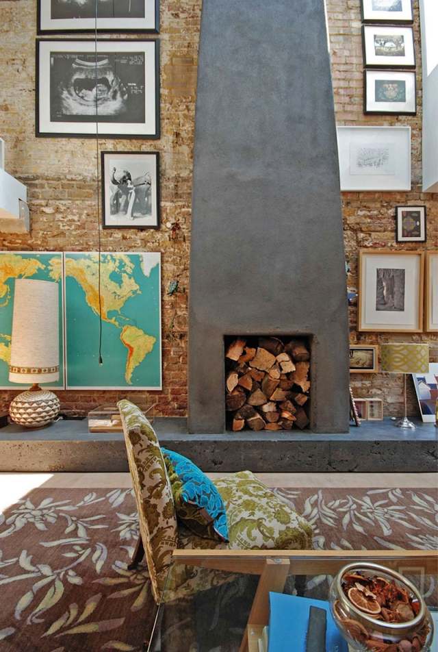 Domový krb Kilburn Lane betónová tehlová stena z dreva