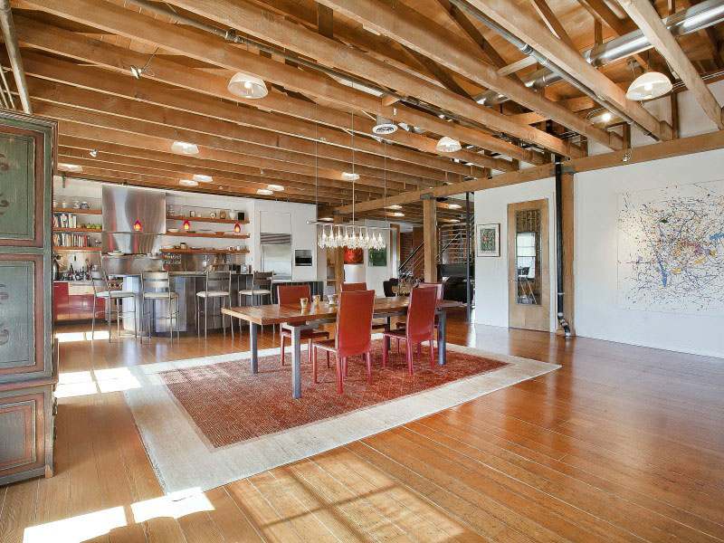 Penthouse byt otvorený plán kuchyňa jedáleň koberec Penthouse Loft otvorený kuchynský koberec s jedálenským kútom