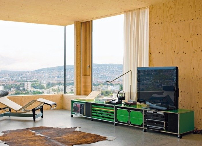 Obývacia izba-TV-Lowboard-USM-Haller-zelená-Lowboard-so zásuvkami