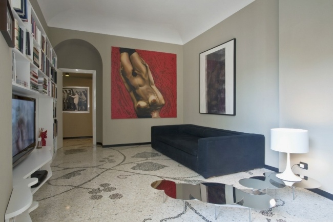 štýlový byt milánska kuntwerke mozaiková podlaha elegantný mozaikový apartmán Milan Kuntwerke