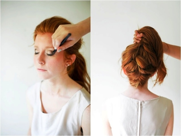 Make-upom vytvarujte celý styling Návod-ryšavé vlasy-drdol-updo-účes