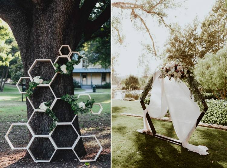 Svadobné vyzdobiť geometrické pozadie svadobný obrad oblúk