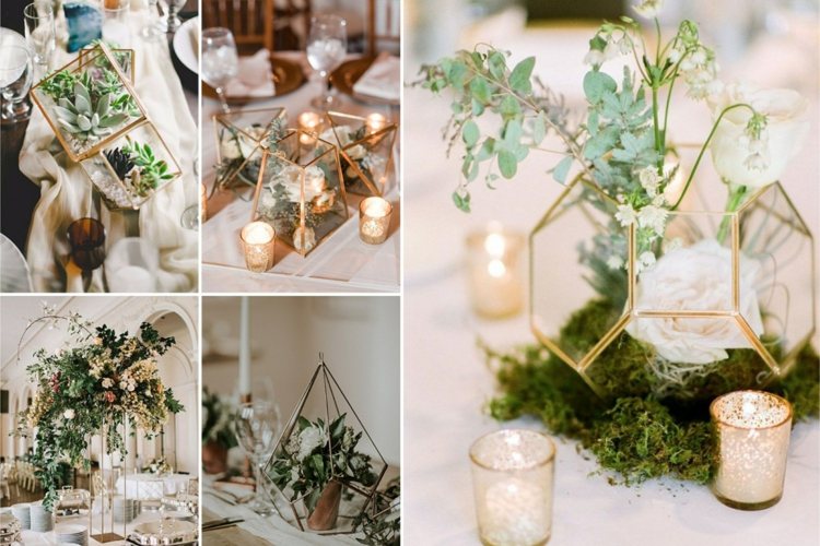 Svadobná ozdoba geometrická dekorácia stolu terárium mach