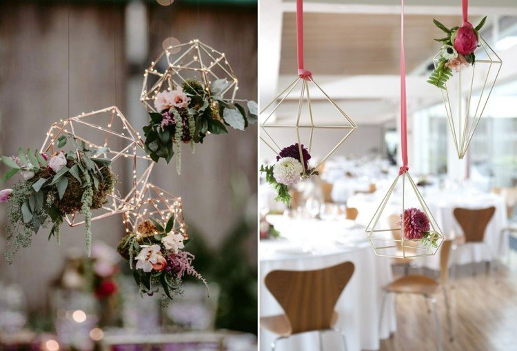 LED strunové svetlá zdobia závesné kvetinové úpravy