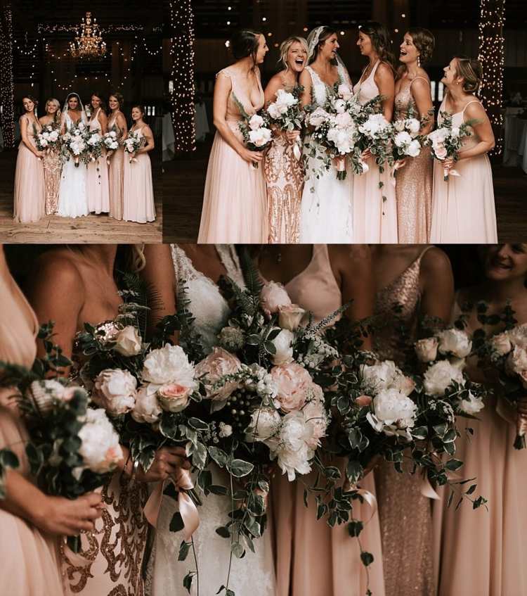 Vintage vkus so zodpovedajúcim svadobným oblečením a šatami pre družičku v ružovom zlate