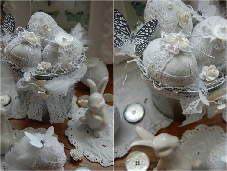 Veľkonočné vajíčka-ozdoba-čipka-biela-vintage-look