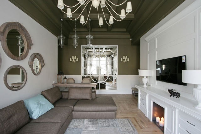 zariadenie obývačky rohová sedačka trik hnedej steny zrkadlo opticky zväčšiť zariadenie obývačky-rohová sedačka-hnedá-stena-zrkadlo-trik-opticky-zväčšiť