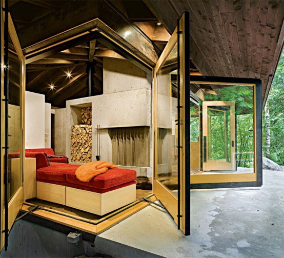 moderná chata - malý dvorný dom - obývačka