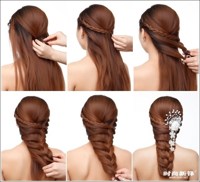 svadobný pletený účes-dlhé vlasy-návod-vlasové doplnky