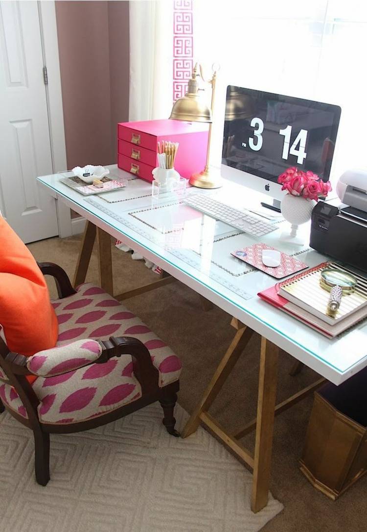 stôl-stavať-sklo-hore-biela-pracovná doska-drevený rám