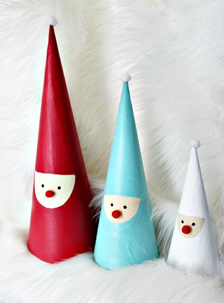 Mikuláš z papierového maché v tvare šišiek nicholas-drotár-papier-mache-kartón-kužeľ-farby-tváre