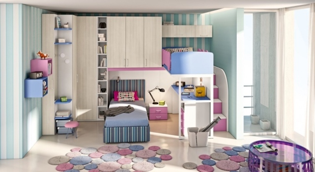 Poschodová posteľ-písací stôl-izba pre mladých-pre súrodencov-schody-s-úložným priestorom