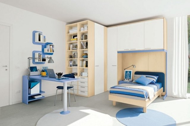 Stôl-s-modrým-stolným-vrchom-mládežou-izba-nápady na dizajn