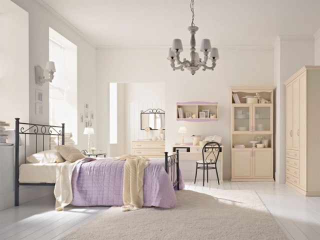 Farebná schéma-neutrálny-pastelový-dievčatá-izba-teenager-kovový rám postele