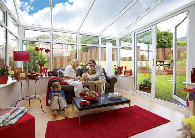 zimná záhrada zasklenie červená bežec prístupová záhrada