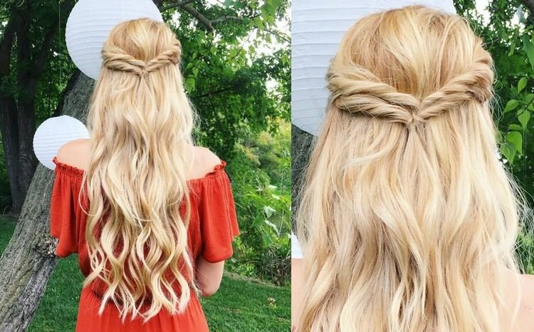 jednoduché účesy na svadbu ako hosť dlhé vlasy napoly otvorené