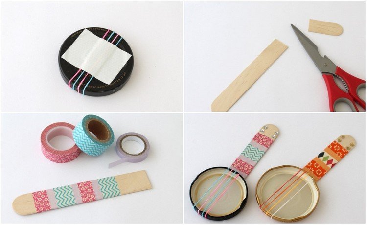 Mini banjos pre hudobné nástroje vyrobené z viečok