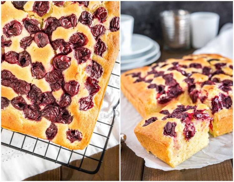 Jednoduchý čerešňový koláč z plechu s višňami