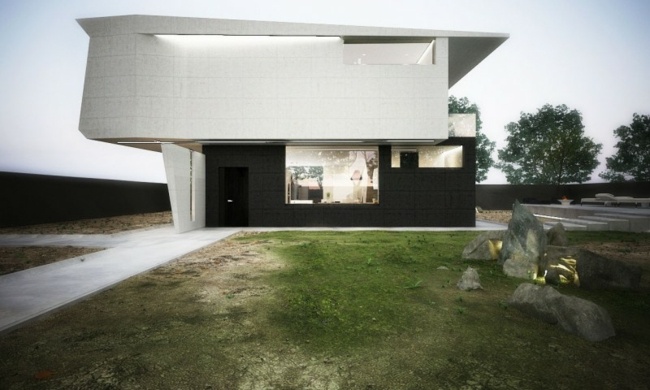 moderný minimalistický dom s dvoma poschodiami Dom s dvoma poschodiami čierno -bielej fasády