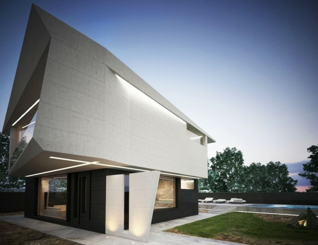 moderná minimalistická architektúra betónové osvetlenie Architektúra betónové osvetlenie fasáda dva komponenty