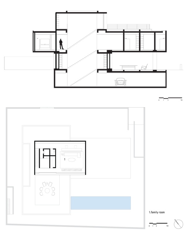 Rodinný dom s modernou architektúrou a podlahou Architektúra modrotlač podlahy distribúcia miestnosti