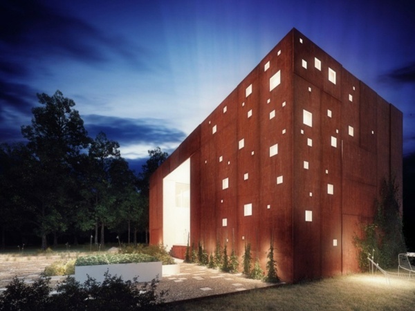 Fasáda domu osvetlenie krásneho okolia