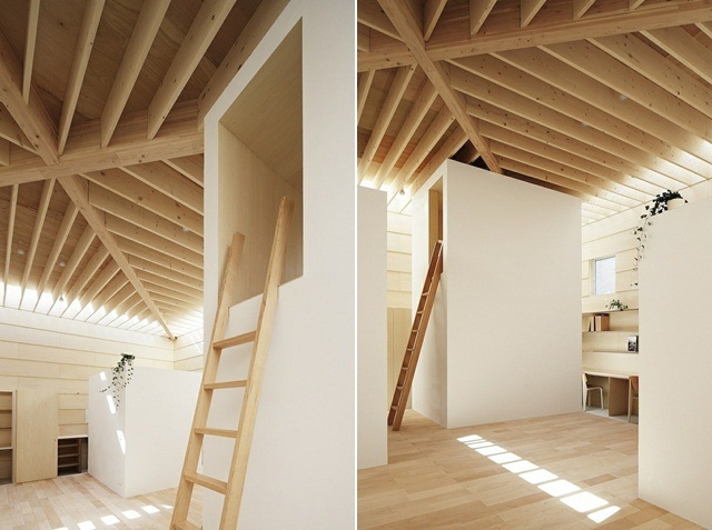 Novostavba v Japonsku, pôvodné usporiadanie malých miestností Izba distribúcia malé miestnosti architekt dom