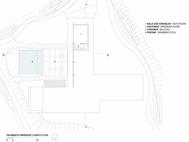 moderná architektúra modrotlač miestnosť distribúcia terén v tvare písmena T.