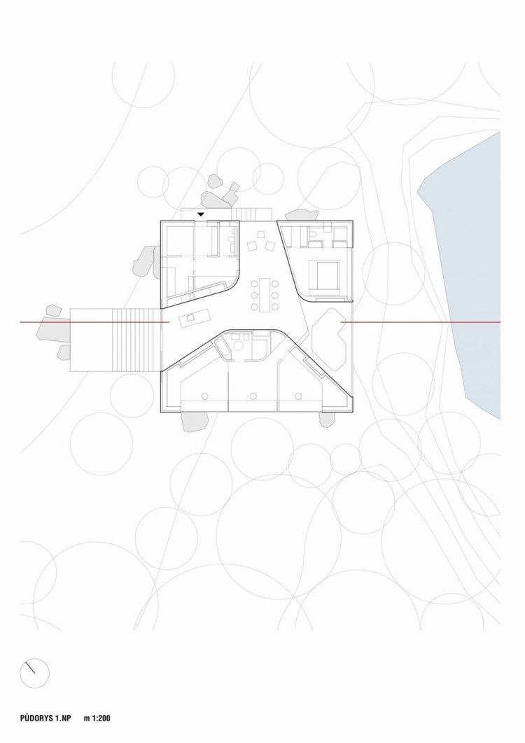 Dom so zapusteným posedením v obývačke - pôdorys s rozvodom miestnosti Sedacia časť-obývacia izba-pôdorys-prízemie-bungalov-dizajn