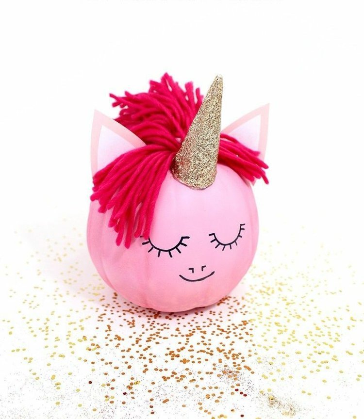 ružový jednorožec tekvicové trblietavé priadze nápady na zdobenie halloween