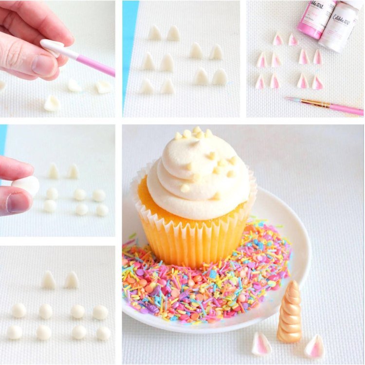 muffiny s jednorožcom pečú fondánové uši, zdobia