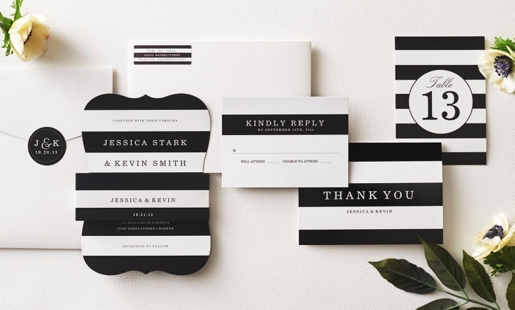 vkusné a štýlové - čiernobiele pruhy pozvánka-na-svadbu-čierno-biele-prúžky-klasika-jednoduchá